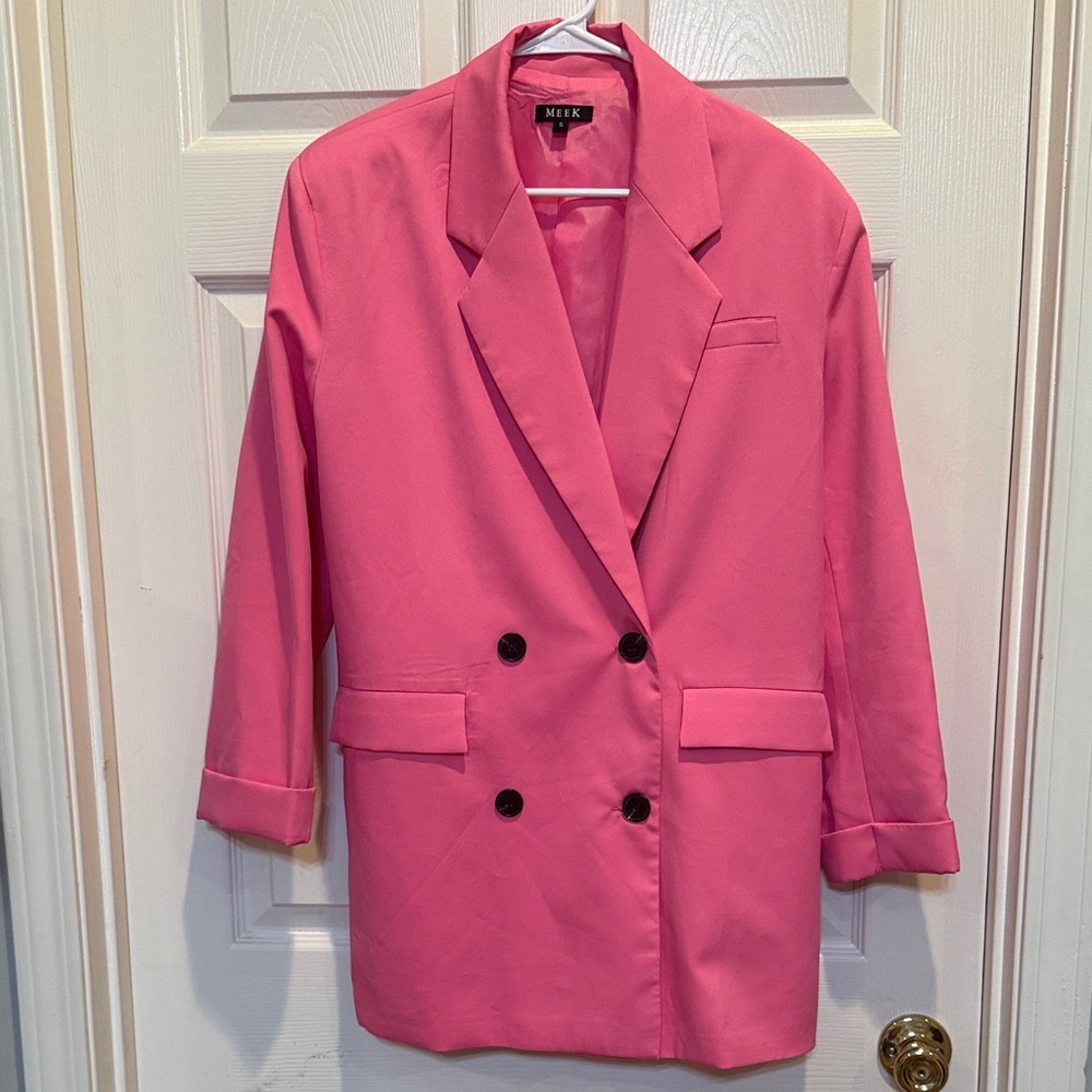 Meek size L Women's Double-Breasted Pink Blazer Jacket